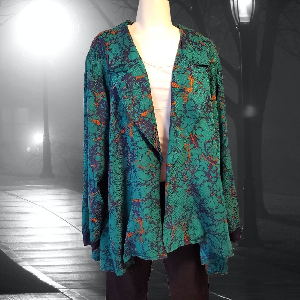 Silk Teal and Orange Jacket - Size 8